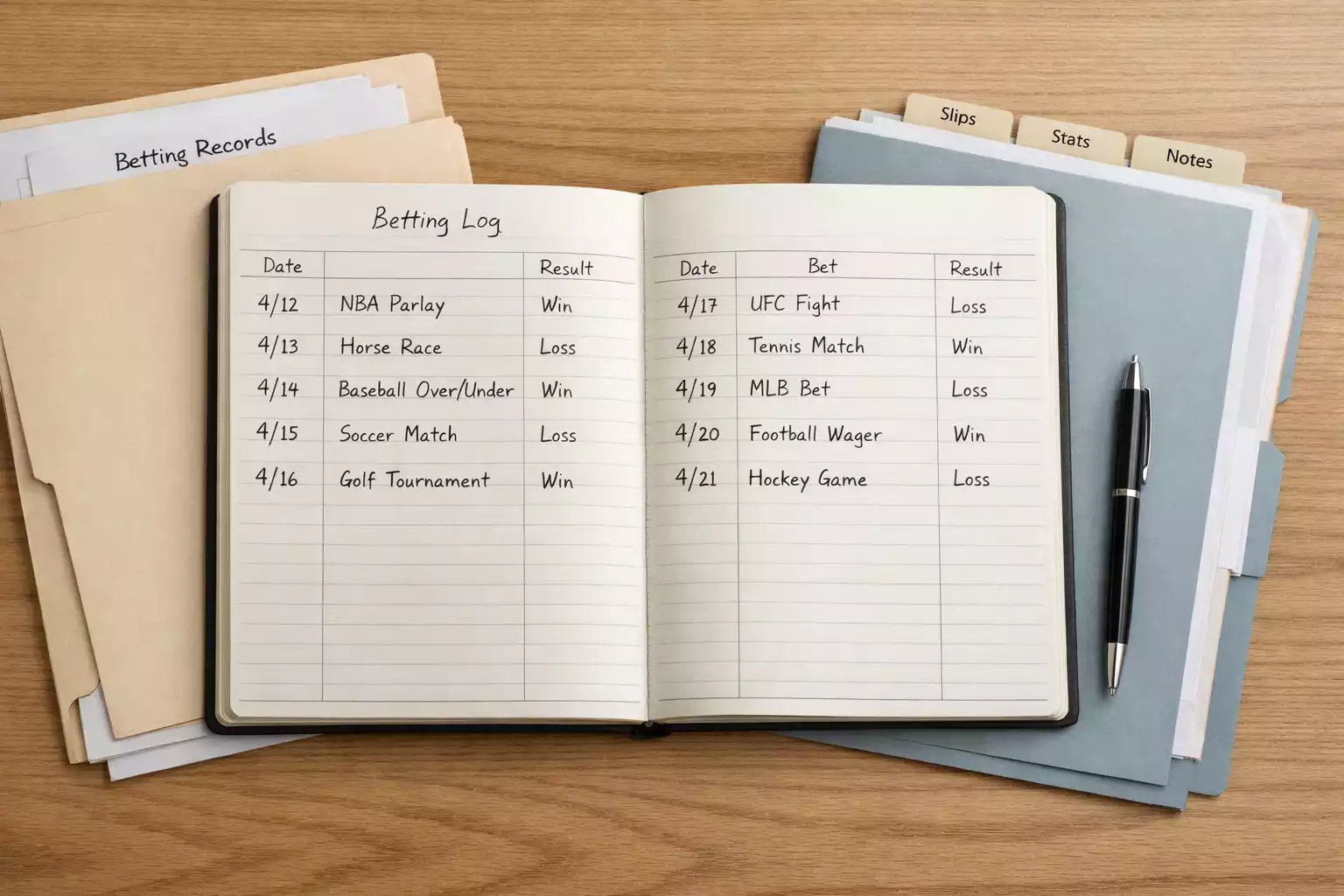 Geordnete Dokumentation mit Stift und Papier