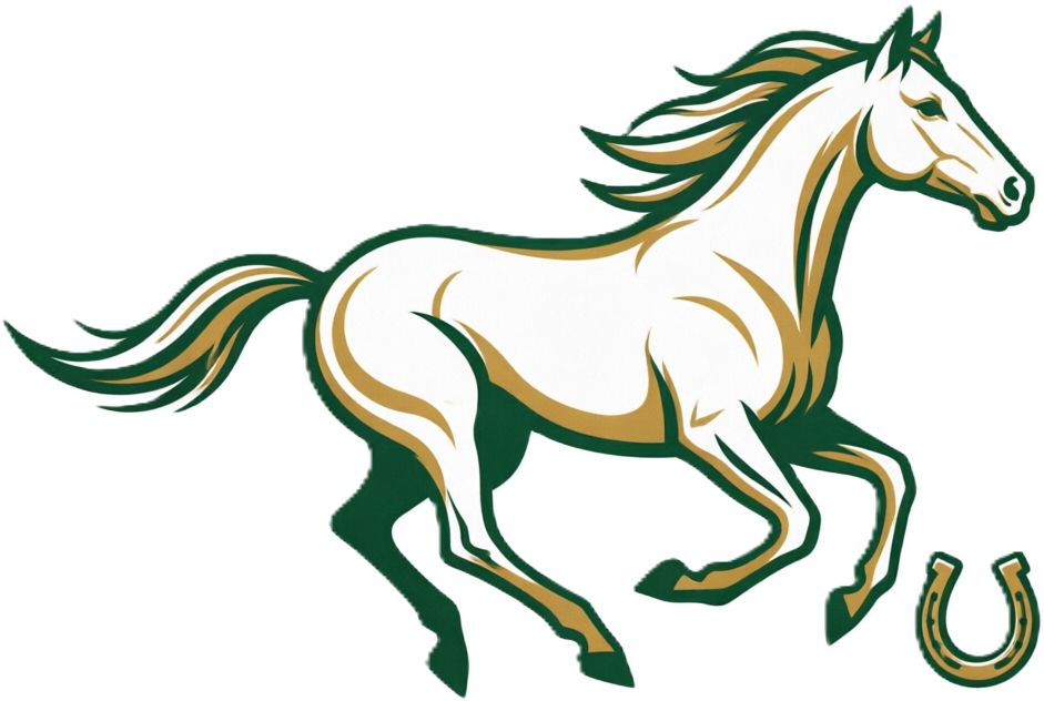 Logo A minimalist silhouette of a galloping horse with flowing mane and tail