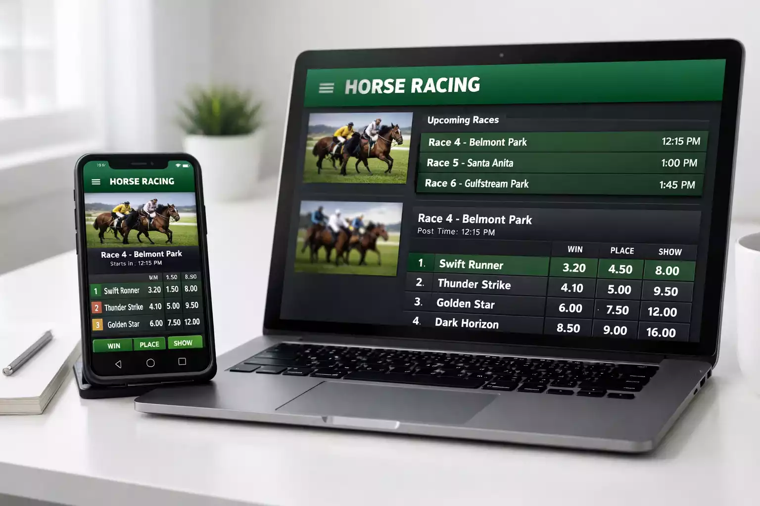 Smartphone und Laptop mit Wettanbieter-Oberfläche