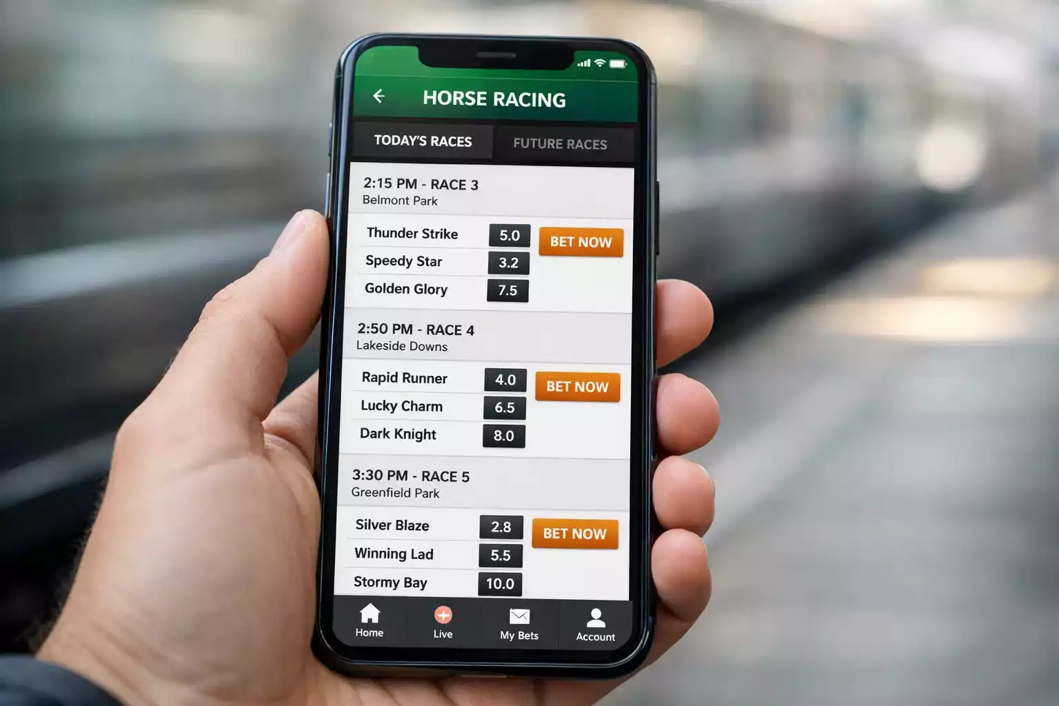 Hand hält Smartphone mit Sportwetten-App