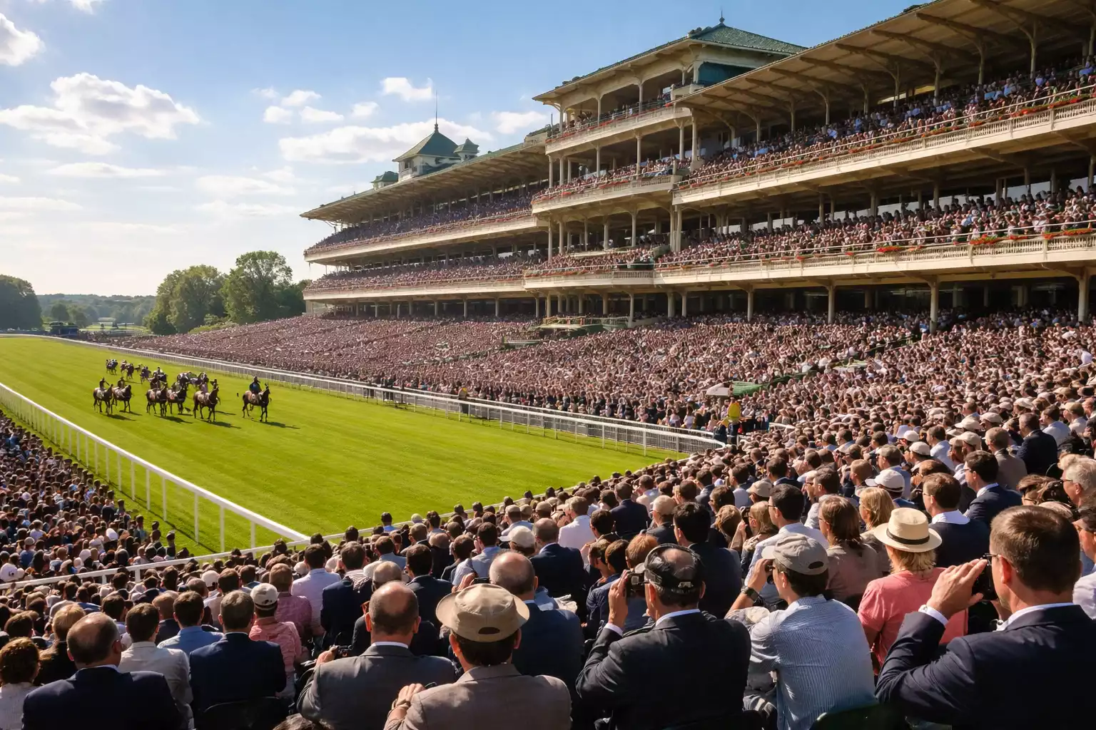 Tribüne mit Zuschauern auf einer Rennbahn